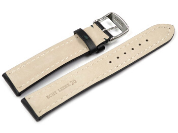 Uhrenarmband Leder stark gepolstert glatt schwarz dunkelgrüne Naht 22mm Stahl