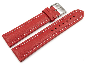 XL Uhrenband echtes Leder gepolstert genarbt rot weiße Naht 18mm 20mm 22mm 24mm