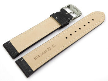 XL Uhrenband echtes Leder gepolstert genarbt schwarz weiße Naht 20mm Stahl