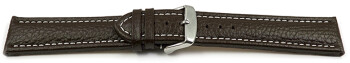 XL Uhrenband echtes Leder gepolstert genarbt dunkelbraun weiße Naht 22mm Stahl
