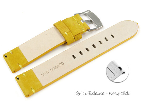 Schnellwechsel Uhrenarmband gelb Veluro Leder ohne Polster 18mm 20mm 22mm 24mm