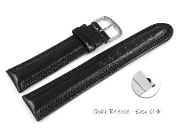 Schnellwechsel Uhrenarmband leicht glänzendes Leder schwarz mit Zickzack Naht 18mm 20mm 22mm 24mm