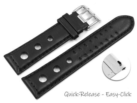 Schnellwechsel BIO Uhrenarmband Leder schwarz Pflanzlich gegerbt Gelocht 20mm 22mm 24mm