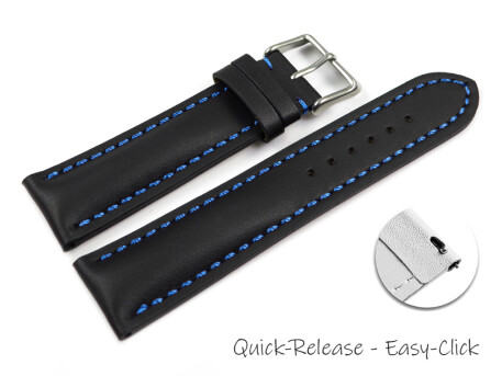 Schnellwechsel Uhrenarmband Leder stark gepolstert glatt schwarz blaue Naht 18mm 20mm 22mm 24mm