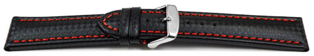 Schnellwechsel Uhrenarmband - Leder - Carbon Prägung - schwarz - rote Naht
