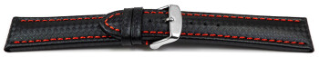 Schnellwechsel Uhrenarmband - Leder - Carbon Prägung - schwarz - rote Naht