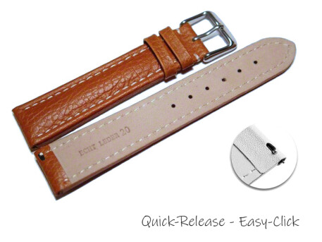 Schnellwechsel Uhrenband echtes Leder gepolstert genarbt hellbraun 18mm 20mm 22mm 24mm