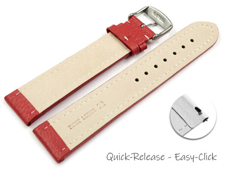 Schnellwechsel Uhrenband echtes Leder gepolstert genarbt rot 18mm 20mm 22mm 24mm