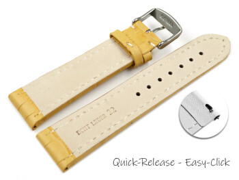 Schnellwechsel Uhrenarmband gepolstert Kroko Prägung Leder gelb 18mm 20mm 22mm 24mm