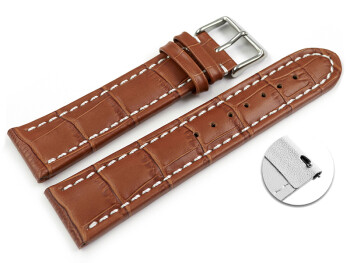 Schnellwechsel Uhrenarmband gepolstert Kroko Prägung Leder hellbraun 18mm 20mm 22mm 24mm 26mm 28mm