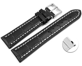 Schnellwechsel Uhrenarmband gepolstert Kroko Prägung Leder schwarz weiße Naht 18mm 20mm 22mm 24mm 26mm 28mm