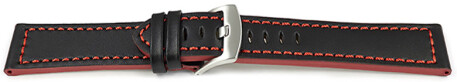 Schnellwechsel Uhrenarmband schwarz Sportiv Leder mit roter Naht 18mm 20mm 22mm 24mm