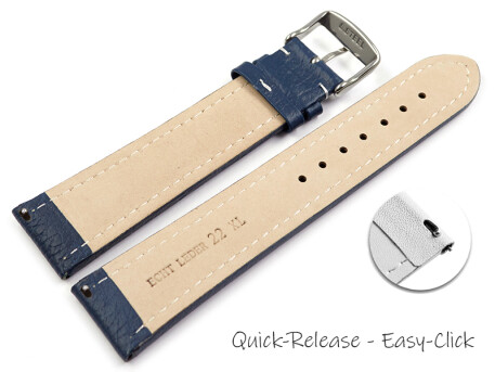 XL Schnellwechsel Uhrenband echtes Leder gepolstert genarbt blau 18mm 20mm 22mm 24mm