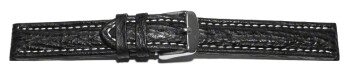 XL Schnellwechsel Uhrenarmband gepolstert echt Hai schwarz 18mm 20mm 22mm 24mm