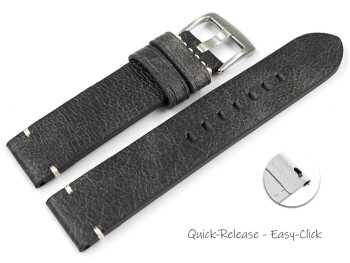 Schnellwechsel Uhrenarmband schwarz Vintage Leder ohne Polster 20mm