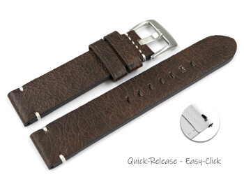 Schnellwechsel Uhrenarmband dunkelbraun Vintage Leder ohne Polster 22mm
