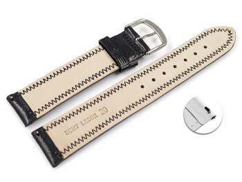 Schnellwechsel Uhrenarmband leicht glänzendes Leder schwarz mit Zickzack Naht 18mm Stahl