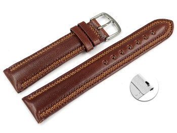 Schnellwechsel Uhrenarmband leicht glänzendes Leder braun mit Zickzack Naht 22mm Gold