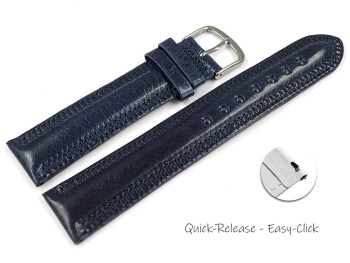 Schnellwechsel Uhrenarmband leicht glänzendes Leder dunkelblau mit Zickzack Naht 24mm Stahl
