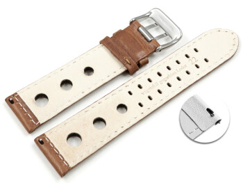 Schnellwechsel BIO Uhrenarmband Leder hellbraun Pflanzlich gegerbt Gelocht 24mm
