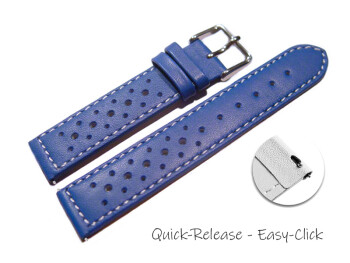 Schnellwechsel Uhrenarmband Leder Style blau 22mm Gold