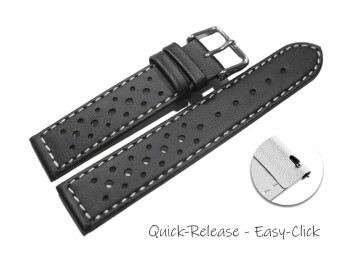 Schnellwechsel Uhrenarmband Leder Style schwarz 20mm Stahl
