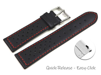 Schnellwechsel Uhrenarmband Leder Style schwarz rote Naht 22mm Gold