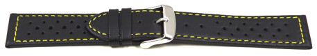 Schnellwechsel Uhrenarmband Leder Style schwarz gelbe Naht 20mm Stahl