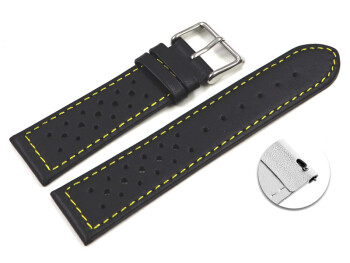 Schnellwechsel Uhrenarmband Leder Style schwarz gelbe Naht 20mm Stahl