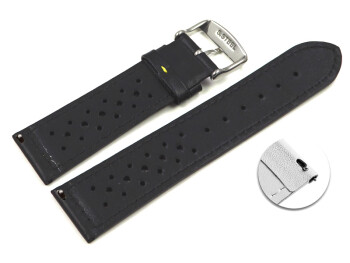 Schnellwechsel Uhrenarmband Leder Style schwarz gelbe Naht 20mm Stahl