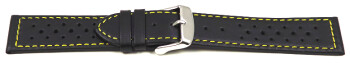 Schnellwechsel Uhrenarmband Leder Style schwarz gelbe Naht 22mm Stahl