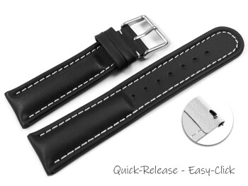 Schnellwechsel Uhrenarmband echt Leder glatt schwarz 20mm Stahl