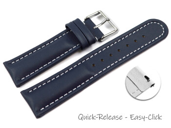 Schnellwechsel Uhrenarmband echt Leder glatt dunkelblau 24mm Stahl