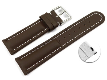 Schnellwechsel Uhrenarmband echt Leder glatt dunkelbraun 18mm Stahl
