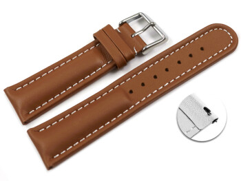 Schnellwechsel Uhrenarmband echt Leder glatt hellbraun 22mm Stahl