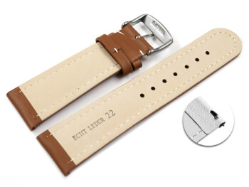 Schnellwechsel Uhrenarmband echt Leder glatt hellbraun 22mm Stahl