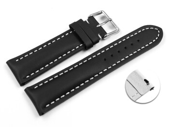 Schnellwechsel Uhrenarmband Leder stark gepolstert glatt schwarz 18mm Gold