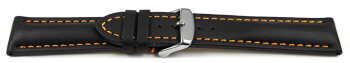 Schnellwechsel Uhrenarmband Leder stark gepolstert glatt schwarz orange Naht 20mm Stahl