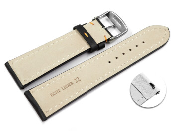 Schnellwechsel Uhrenarmband Leder stark gepolstert glatt schwarz orange Naht 22mm Gold