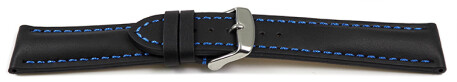 Schnellwechsel Uhrenarmband Leder stark gepolstert glatt schwarz blaue Naht 18mm Gold