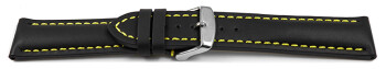 Schnellwechsel Uhrenarmband Leder stark gepolstert glatt schwarz gelbe Naht 18mm Stahl