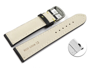 Schnellwechsel Uhrenarmband Leder stark gepolstert glatt schwarz gelbe Naht 22mm Gold