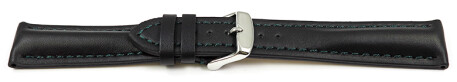 Schnellwechsel Uhrenarmband Leder stark gepolstert glatt schwarz dunkelgrüne Naht 22mm Gold