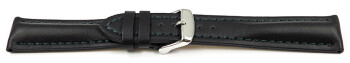 Schnellwechsel Uhrenarmband Leder stark gepolstert glatt schwarz dunkelgrüne Naht 24mm Gold