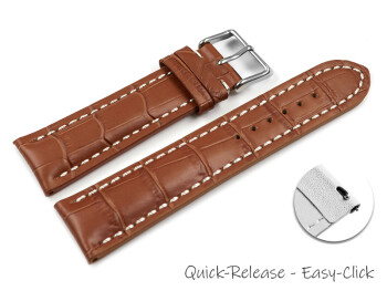 Schnellwechsel Uhrenband Leder stark gepolstert Kroko hellbraun 22mm Stahl