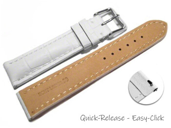Schnellwechsel Uhrenband Leder stark gepolstert Kroko weiß 18mm Stahl
