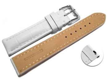 Schnellwechsel Uhrenband Leder stark gepolstert Kroko weiß 22mm Gold