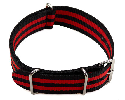 Uhrenarmband - Nylon - Nato - schwarz-rot - gestreift