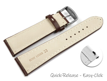 Schnellwechsel Uhrenband - XS - Leder - stark gepolstert - Kroko - dunkelbraun 20mm Gold