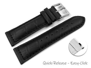 Schnellwechsel Uhrenband - Leder - gepolstert - Kroko - schwarz - XS 22mm Stahl